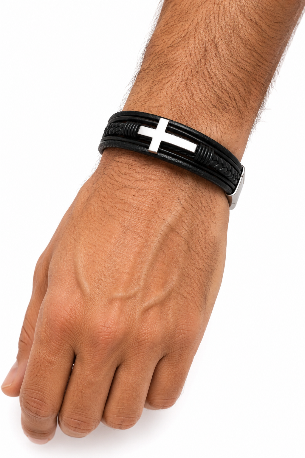 Faith Cross Leather Bracelet