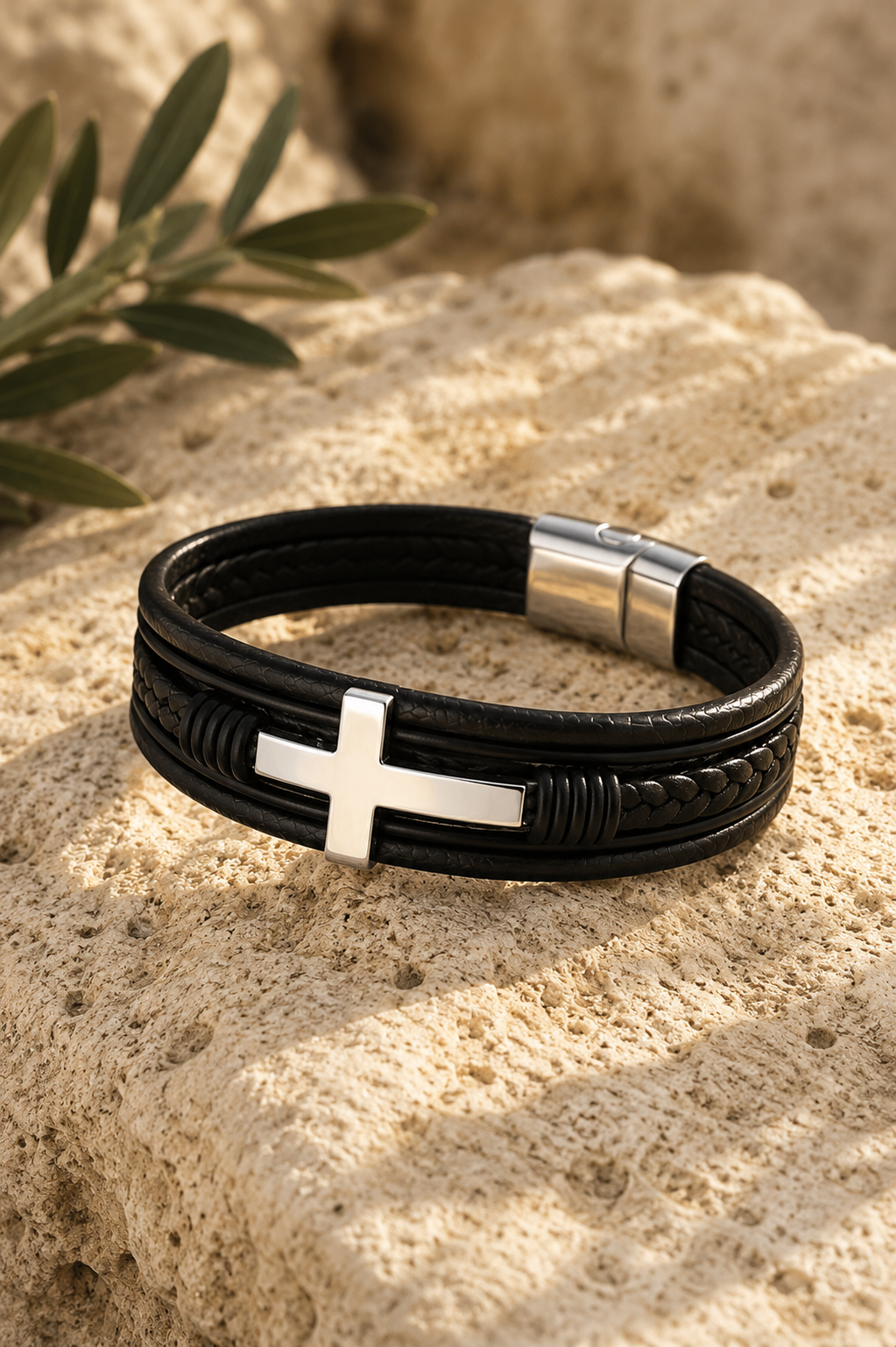 Faith Cross Leather Bracelet