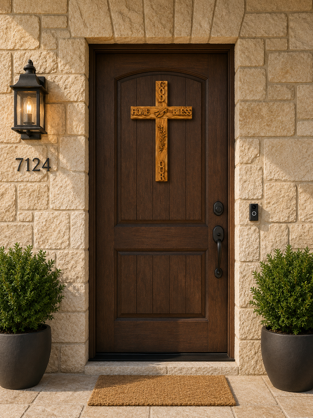 God Bless Our Home Olive Wood Cross