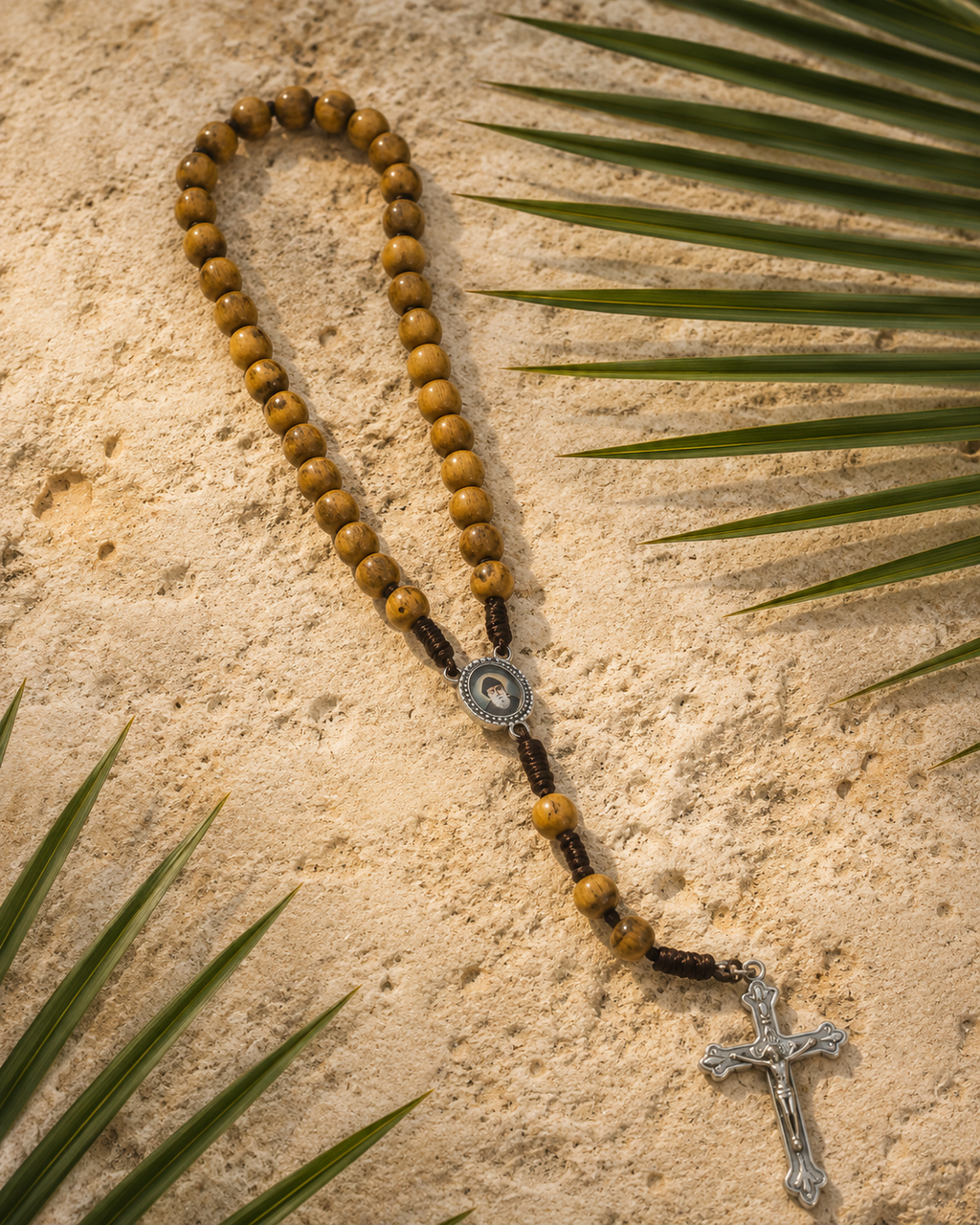Saint Charbel Olive Wood Rosary