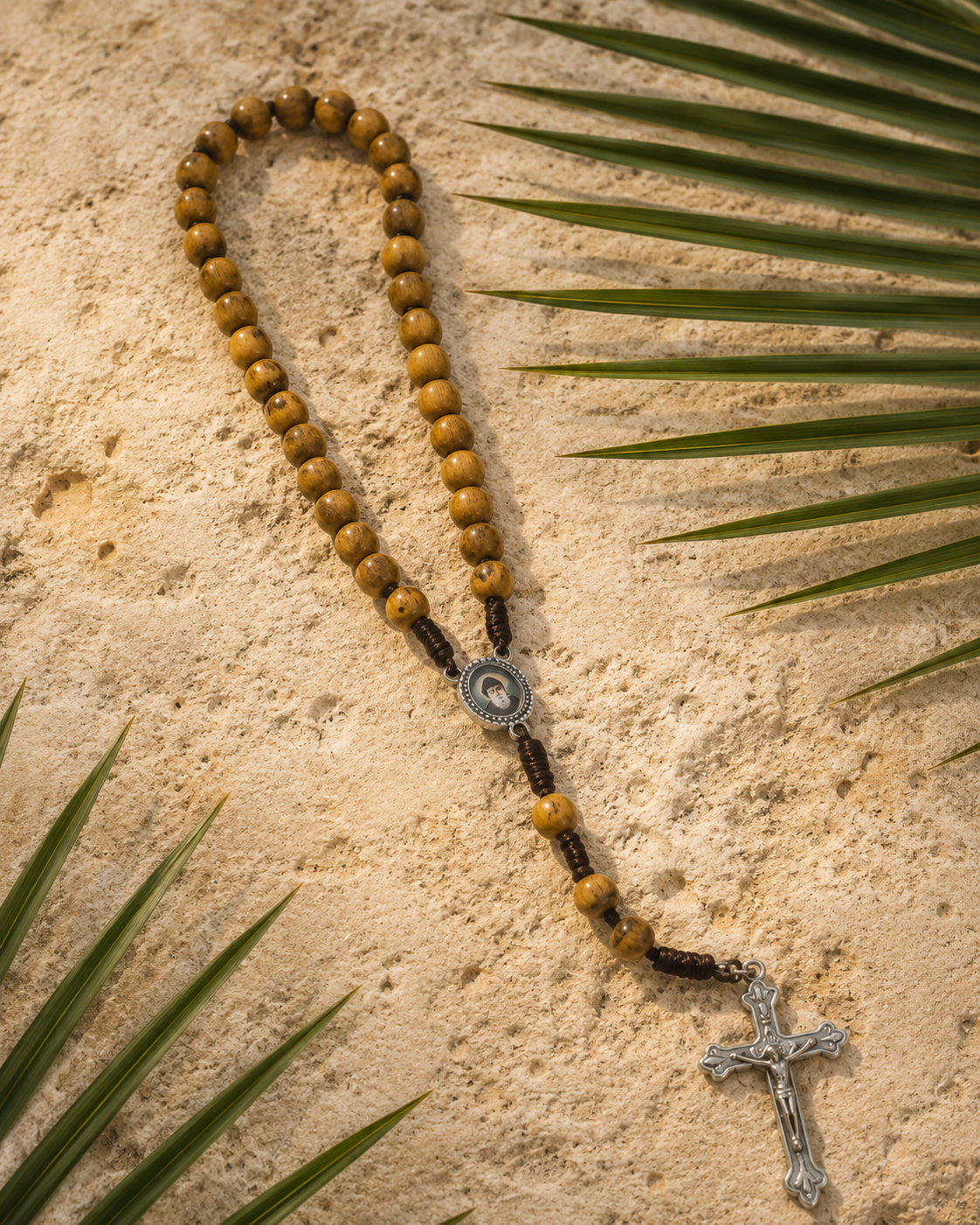 Saint Charbel Olive Wood Rosary