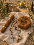 Jerusalem Prayer Bundle – Beeswax Candles & Blessed Rosary