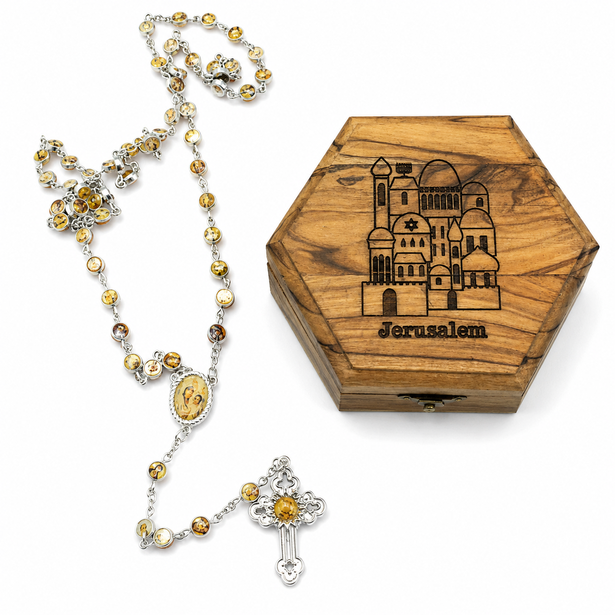 Jerusalem Prayer Bundle – Beeswax Candles & Blessed Rosary